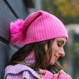 Stephanie Gottlieb x Carolyn Rowan hot pink, jeweled pom hat- NWT!
